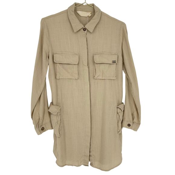 Y2K LC Lizette Collection Tunic Shirt Utility Jacket Roll Tab Sleeve Mid Length - Picture 1 of 7